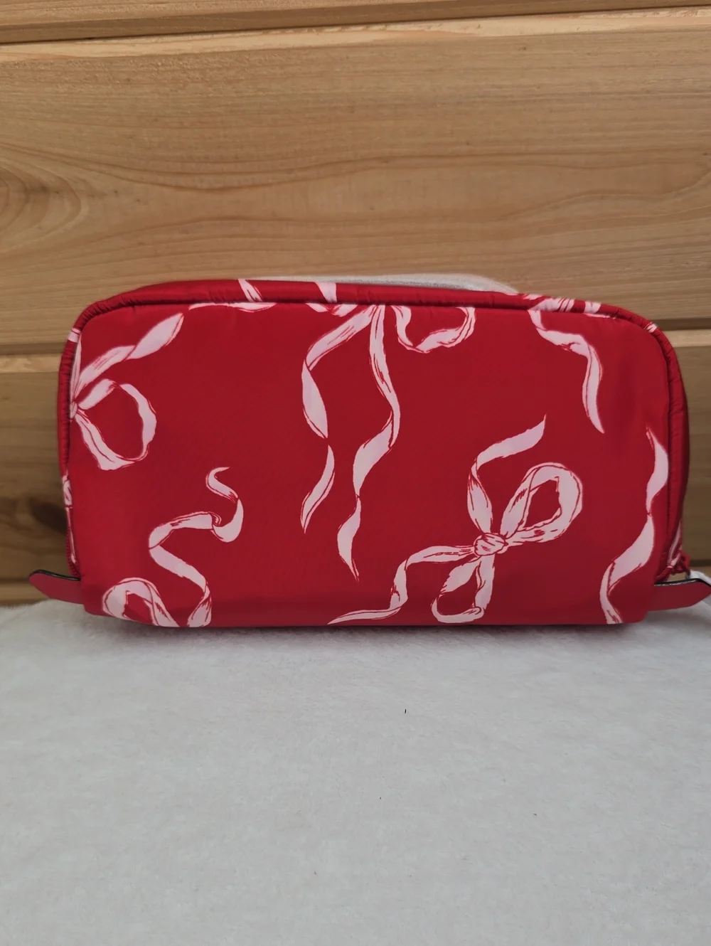 Victoria Secret Lipstick Red Bows Expandable Travel Make-Up Bags 3 Piece NWT